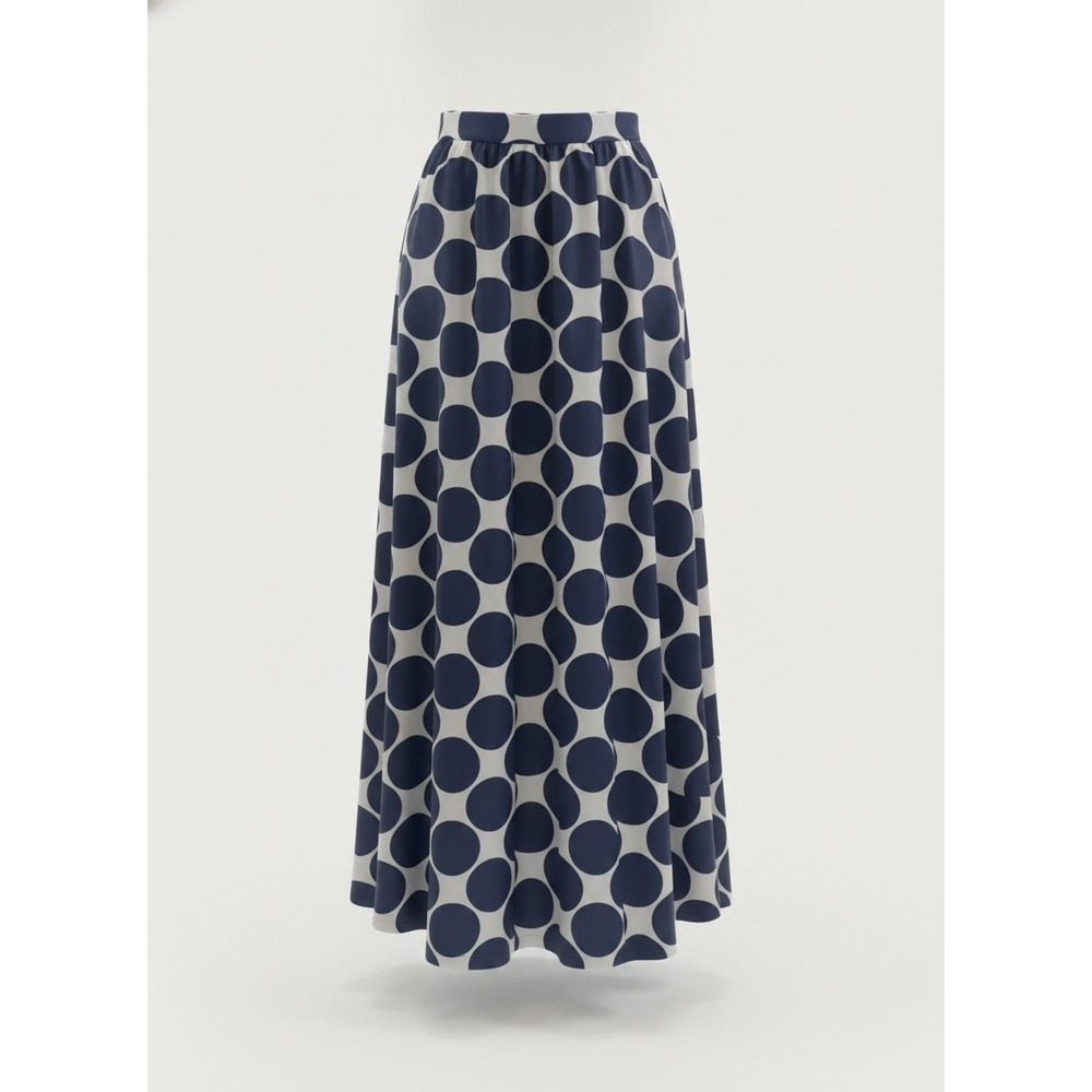 Choles Navy Blue White Polka Dot Maxi Skirt High Waist Pleated A-Line SK0001SI